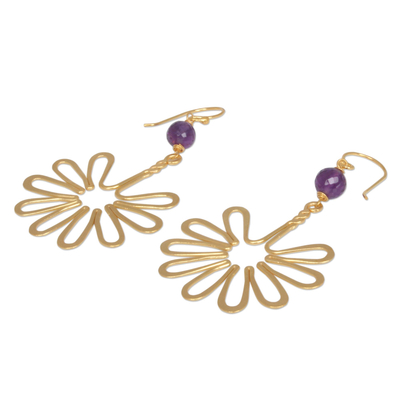 Gold-plated amethyst dangle earrings, 'Stylish Sunflower' - Gold-plated Amethyst Dangle Earrings