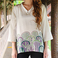Cotton tunic, 'Forest Magic' - Painted Cotton Tunic