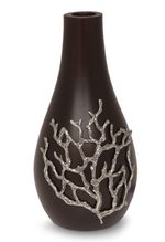 Mango wood and pewter vase, 'Black Coral' - Artisan Crafted Mango Wood Vase