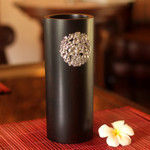 Mango wood and pewter vase, 'Floral Bouquet' - Mango wood and pewter vase