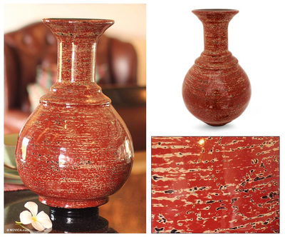 Lacquered bamboo vase, 'Lava Temple' - Lacquered bamboo vase