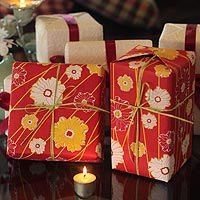 Saa wrapping paper, 'Blossoming Garden' (set of 4) - Saa wrapping paper (Set of 4)