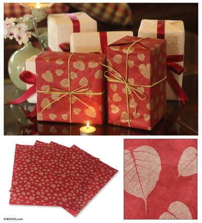 Saa wrapping paper, 'Bo Leaves' (set of 4) - Saa wrapping paper (Set of 4)