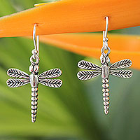 Sterling silver dangle earrings, 'Mekong Dragonflies' - Handmade Sterling Silver Dangle Earrings