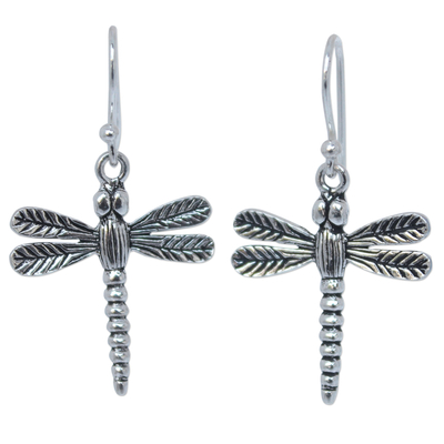 Sterling silver dangle earrings, 'Mekong Dragonflies' - Handmade Sterling Silver Dangle Earrings