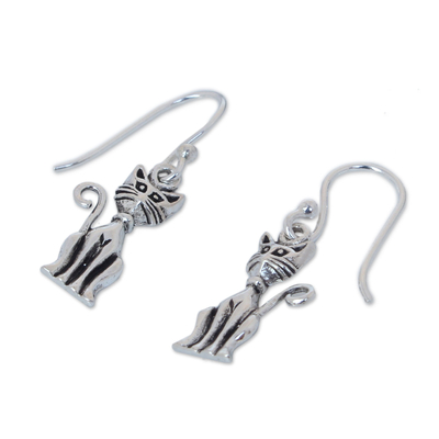 Sterling silver dangle earrings, 'Feline Fantasy' - Sterling Silver Cat Earrings