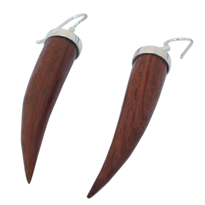 Wood dangle earrings, 'All About Luck' - Handmade Mango Wood Dangle Earrings