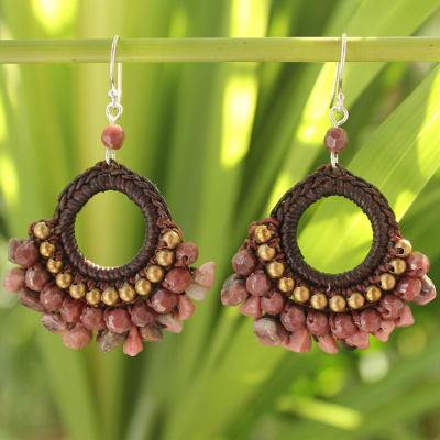 Rhodonite dangle earrings, 'Rose Lanna' - Handcrafted Rhodonite Dangle Earrings