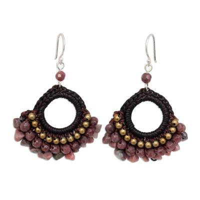 Rhodonite dangle earrings, 'Rose Lanna' - Handcrafted Rhodonite Dangle Earrings