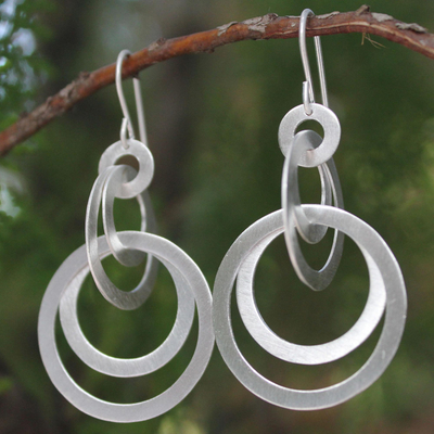 Sterling silver dangle earrings, 'Mekong Moon' - Unique Sterling Silver Dangle Earrings