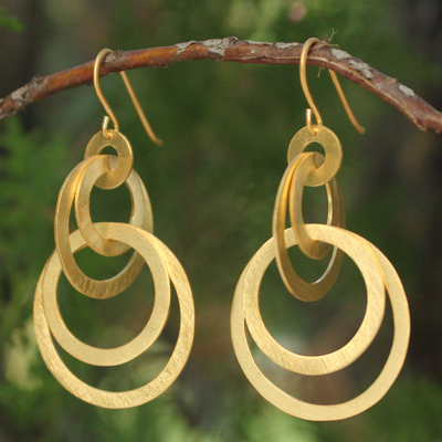 Gold plated dangle earrings, 'Mekong Sun' - Thai 24k Gold Plated Dangle Earrings
