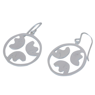 Sterling silver dangle earrings, 'Moonlight Elephants' - Handcrafted Sterling Silver Dangle Earrings