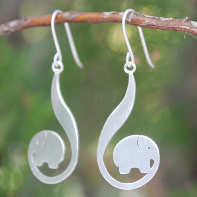 Sterling silver dangle earrings, 'Surreal Elephants' - Modern Sterling Silver Dangle Earrings