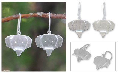 Sterling silver dangle earrings, 'Proud Elephants' - Sterling silver dangle earrings