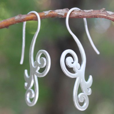 Sterling silver drop earrings, 'Enamored' - Modern Sterling Silver Drop Earrings