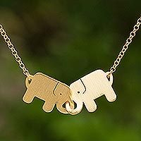 Gold plated pendant necklace, 'Elephant Friendship' - Gold Plated Sterling Silver Lucky Thai Elephant Necklace