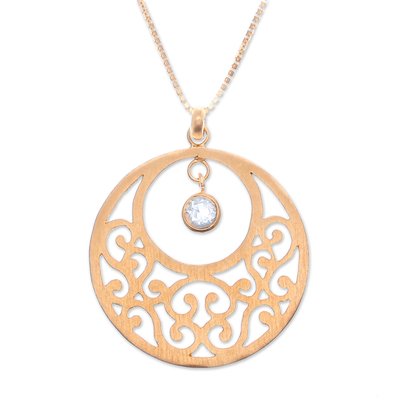 Gold plated blue topaz necklace, 'Lanna Moon' - Gold plated blue topaz floral necklace