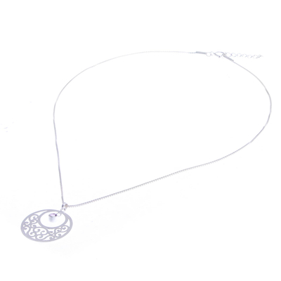 Amethyst-Blumenhalskette, „Lanna Moon“ – Halskette mit Amethyst- und Silberanhänger