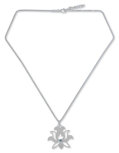 Blue topaz flower necklace, 'Lotus Purity' - Fair Trade Blue Topaz Flower Necklace