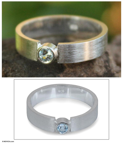 Blautopas-Solitärring, „Lanna Belle“ – handgefertigter Ring aus Sterlingsilber und Blautopas