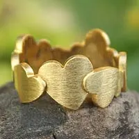 Gold plated heart ring, 'Much Love'