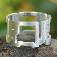 Sterling silver band ring, 'Elephant Line' - Sterling Silver Band Ring