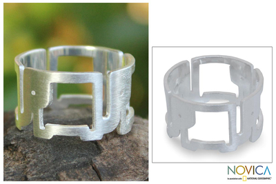 Sterling silver band ring, 'Elephant Line' - Sterling Silver Band Ring