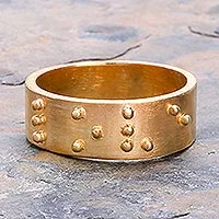 Gold plated band ring, 'Braille Love' - Gold plated band ring