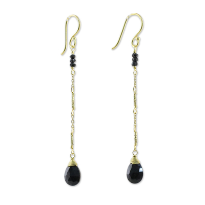 Gold plated onyx dangle earrings, 'Lanna Chimes' - Gold Plated Onyx Dangle Earrings