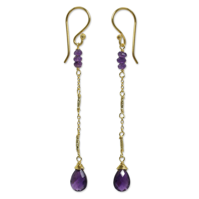 Artisan Crafted Gold Plated Silver Amethyst Earrings