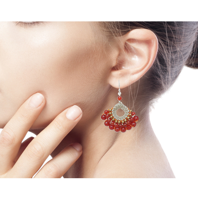Carnelian dangle earrings, 'Orange Lanna' - Carnelian Beaded Earrings Handmade in Thailand