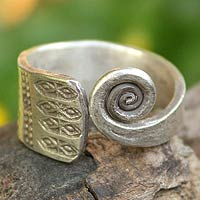 Sterling silver wrap ring, 'Thai Sunbeams' - Hill Tribe Sterling Silver Wrap Ring