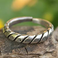 Sterling silver flower ring, 'Hill Tribe Jasmine' - Handcrafted Floral Sterling Silver Band Ring from Thailand