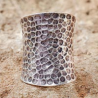 Sterling silver cocktail ring, 'Chiang Mai Moonlight' - Unique Sterling Silver Band Ring from Thailand