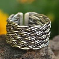 Silver band ring, 'Woven Rattan'