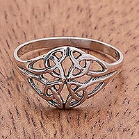 Sterling silver cocktail ring, 'Always Together' - Unique Sterling Silver Band Ring