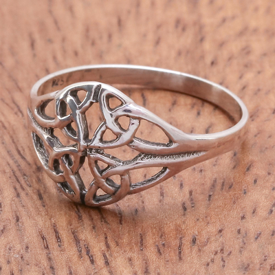 Sterling silver cocktail ring, 'Always Together' - Unique Sterling Silver Band Ring