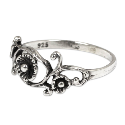 Sterling silver flower ring, 'Lotus Rose' - Floral Sterling Silver Band Ring from Thailand