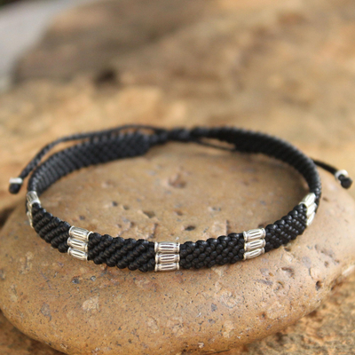 Silver accent wristband bracelet, 'Hill Tribe Rice' - Silver Braided Bracelet