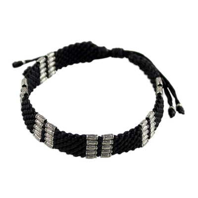 Silver accent wristband bracelet, 'Hill Tribe Harvest' - Silver accent wristband bracelet