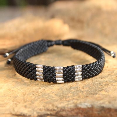 Silver accent wristband bracelet, 'Karen Rice Harvest' - Silver Braided Bracelet