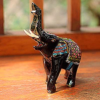 Lacquered wood figurine, 'Happy Elephant'