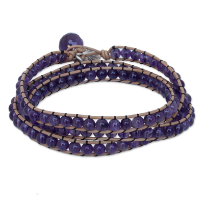 Artisan Crafted Leather and Amethyst Wrap Bracelet
