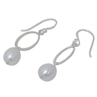 Cultured pearls dangle earrings, 'Dragon Love' - Sterling Silver and Pearl Dangle Earrings