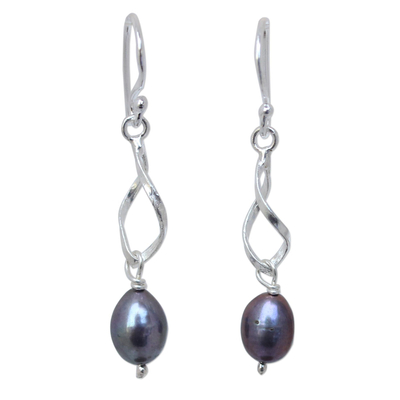 Artisan Crafted Sterling Silver and Pearl Dangle Earrings