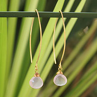 Gold vermeil rose quartz dangle earrings, Breath of Love