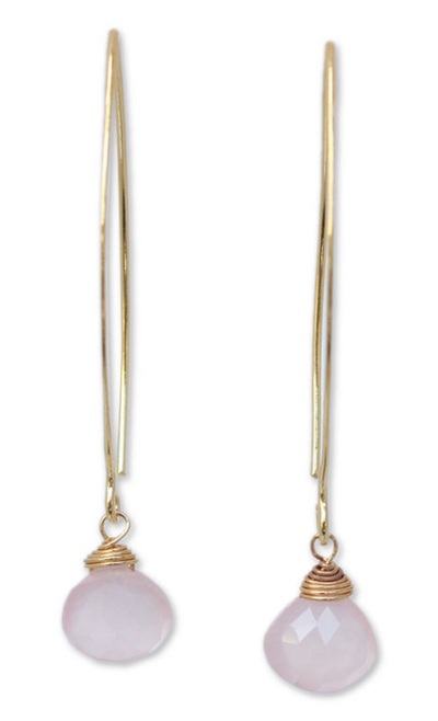 Gold vermeil rose quartz dangle earrings, 'Breath of Love' - Fair Trade Gold Vermeil and Rose Quartz Earrings