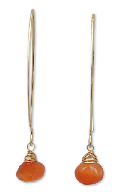 Gold vermeil carnelian dangle earrings, 'Breath of Love' - Handmade Vermeil and Carnelian Earrings