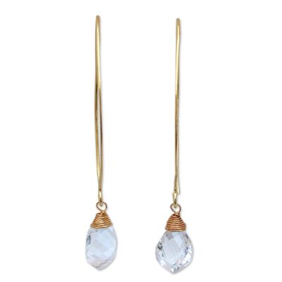 Gold vermeil quartz dangle earrings, 'Breath of Love' - Gold Vermeil Quartz Dangle Earrings