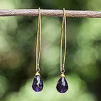 Gold vermeil amethyst dangle earrings, 'Breath of Love'